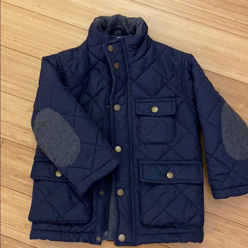Boys Designer Quilted Jacket Navy with Grey Trim